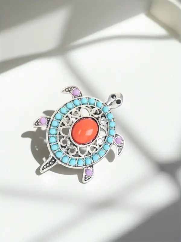 Брошь &laquo;Этника. Черепашка&raquo;, разноцветная в серебре
