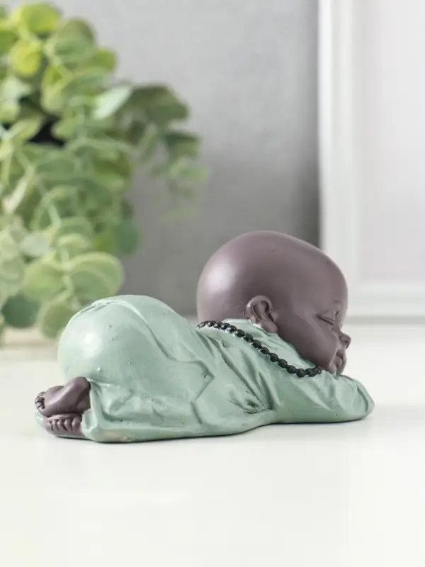 Сувенир полистоун "Маленький спящий будда" зелёно-коричневый 6,5х11х5,3 см