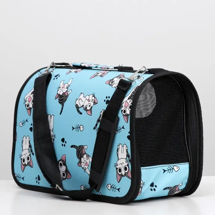 Сумка - переноска каркасная &laquo;Играющие котики&raquo;, размер S, 37.5&times;17&times;22 см, голубая