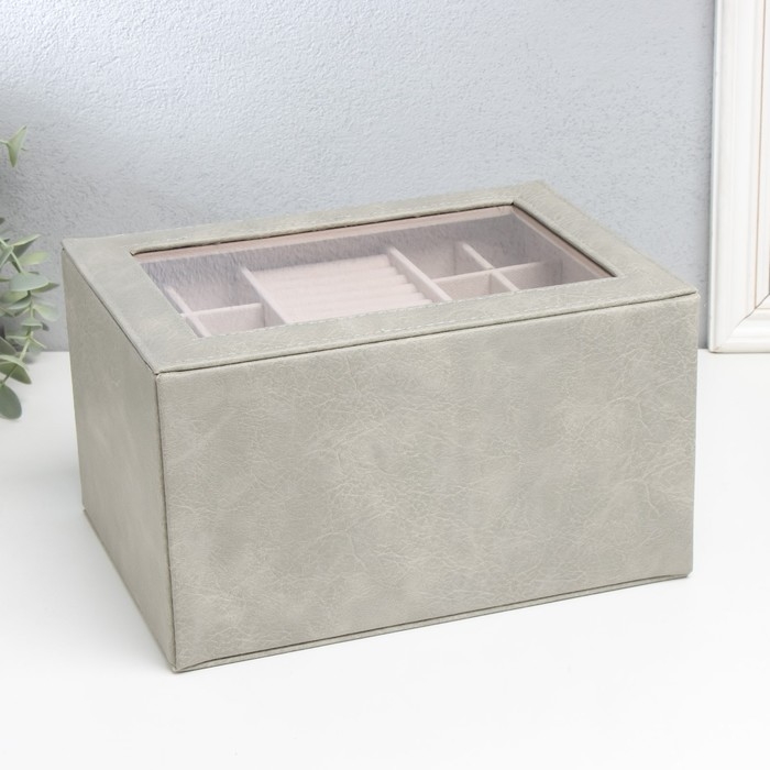 Шкатулка кожзам для украшений  Шкатулка кожзам для украшений "Эльба. Два яруса" зелёная 25х18х14 см