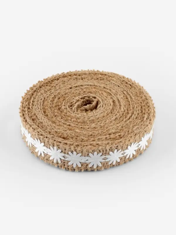 Лента холщовая &laquo;Ромашки&raquo;, натуральная, 20 мм, 4.5&plusmn;0.5 м, белая