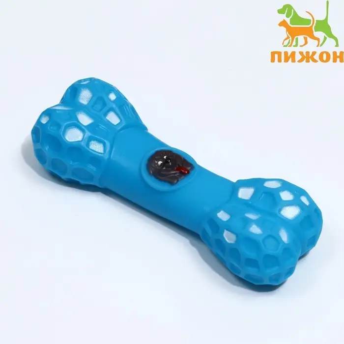 Игрушка для собак &laquo;Кость с портретом&raquo;, 15 см, пищащая, винил, голубая