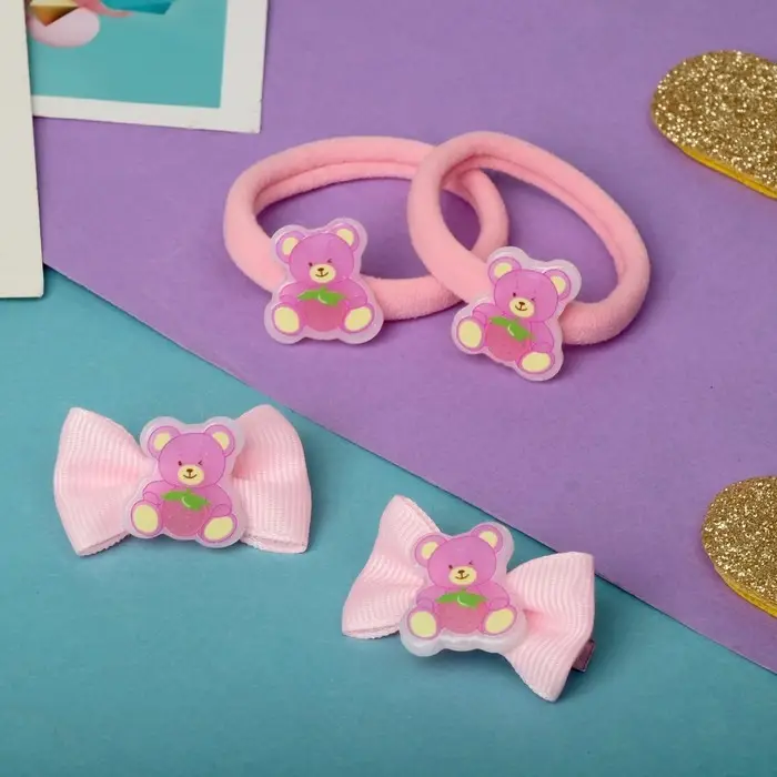 Набор для волос "Милашка" (2 зажима 3,5 см, 2 резинки) мишка