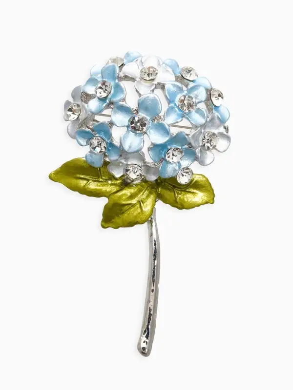 Брошь "Цветок Гортензии", цветная  в серебре