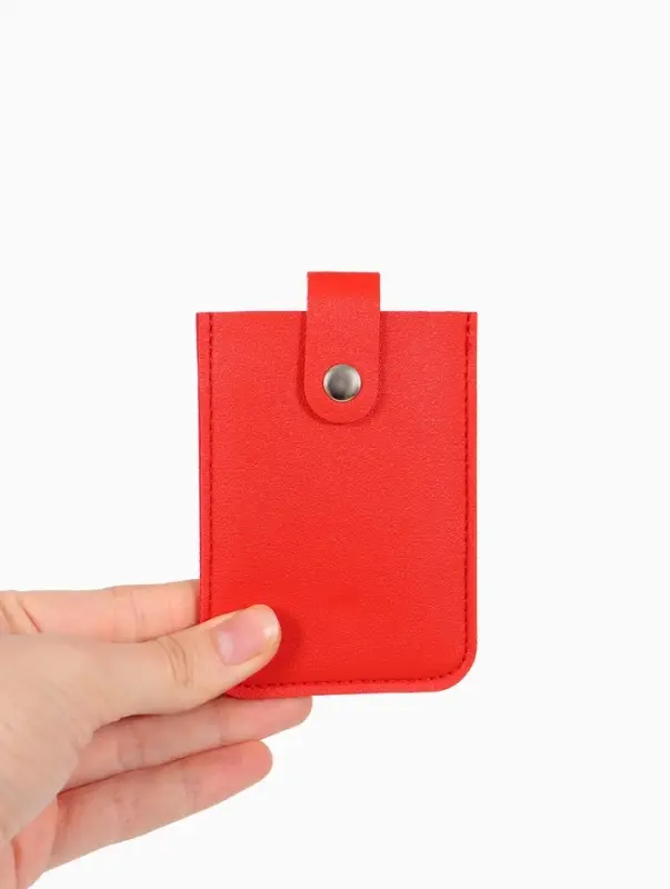Картхолдер на кнопке, 5 карт, однотонный, красный