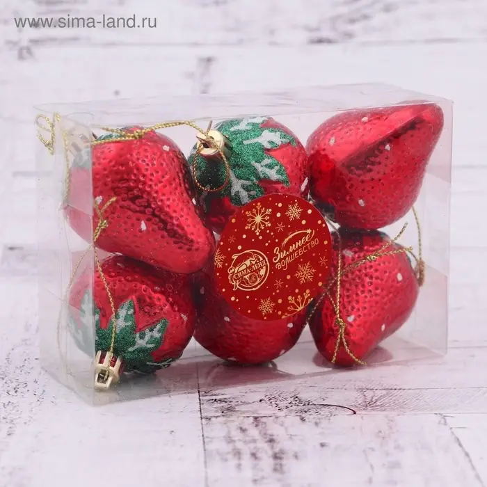 Ёлочные игрушки 6 шт. &laquo;Клубничка&raquo; 4&times;6 см, красный