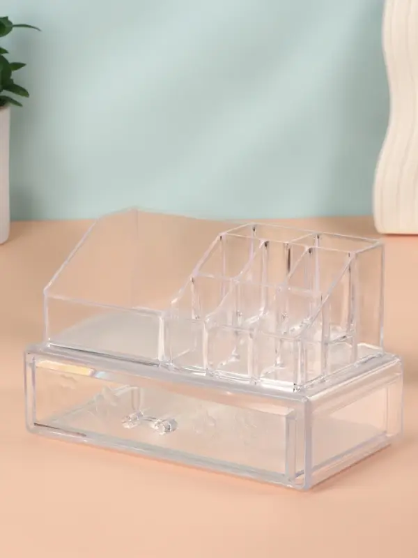 Органайзер для хранения косметики, 9 секций, с выдвижным ящиком, 18.5&times;10&times;11.5 см, прозрачный