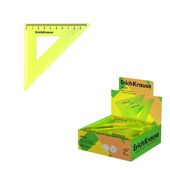Угольник пластиковый ErichKrause Neon, 45&deg;/9см, желтый
