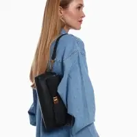 Сумка женская мессенджер TEXTURA на клапане, 26&times;9&times;12 см, чёрная