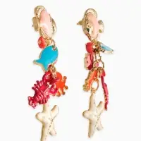 Серьги "Морской мир" рыбки, цветные в золоте