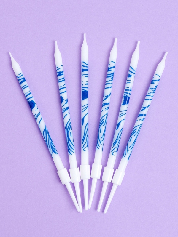 Свечи для торта  Свечи для торта "Волнистые линии", 6 шт, белый с синим