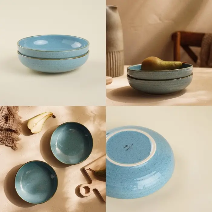 Тарелки глубокие SL Home &laquo;Аззура&raquo;, 750 мл, набор 2 шт., фарфор, бирюзовые