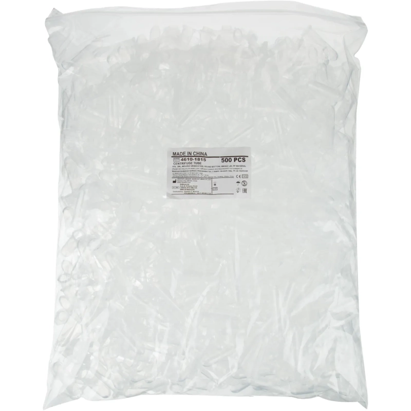 Пробирка цилиндрическая 2мл, ПП, градуированная, крышка, 500 шт/уп