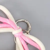 Брелок текстиль "Мишка с бело-розовым бантиком" бежевый 6х9,5х20 см