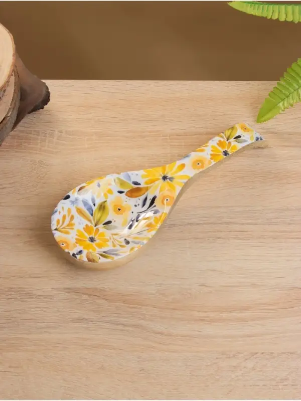 Подставка под ложку &laquo;Желтые и синие цветы&raquo;, 25.5&times;9&times;3.8 см, дерево манго