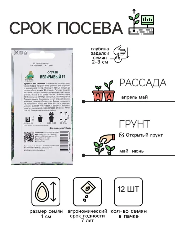 Семена Огурец Величавый, F1, 12шт Семена Огурец Величавый, F1, 12шт