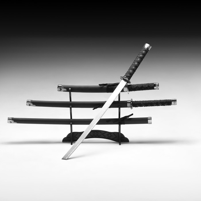 Сув. изделие катаны 3в1 на подставке, ножны кожзам, матовая, черная 47/70/89см Сув. изделие катаны 3в1 на подставке, ножны кожзам, матовая, черная 47/70/89см