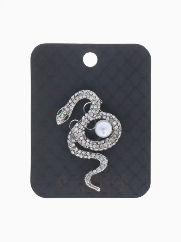 Брошь &laquo;Змея&raquo;, вокруг жемчужины, бело-зелёная в серебре