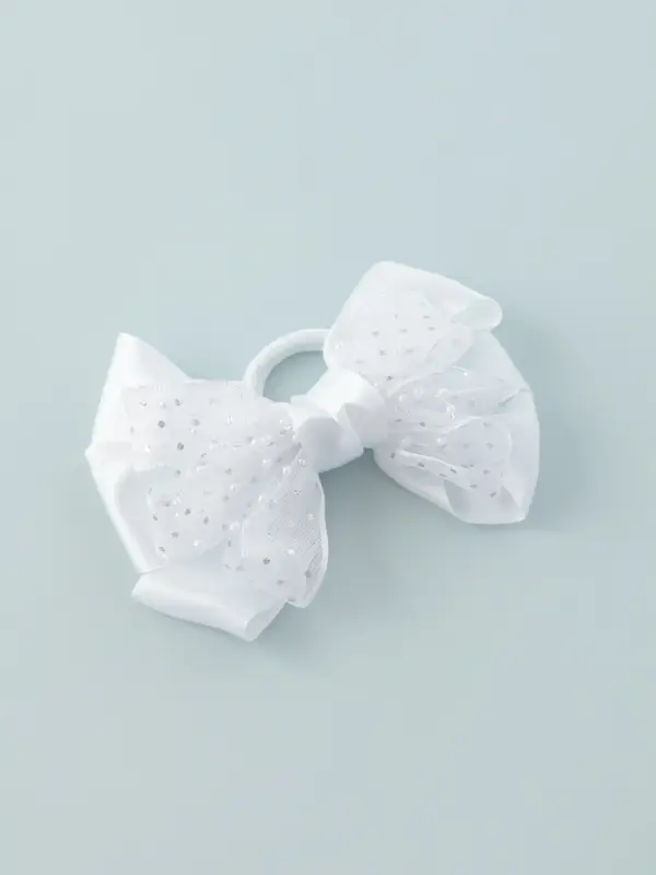 Бант для волос на резинке &laquo;Школьница&raquo;, маленькие бусинки и блёстки, 12 см, белый