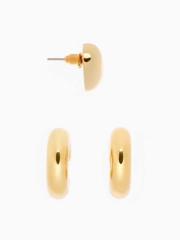 Набор серьги и каффы 3 шт. «Бублик» сердце, цвет золото