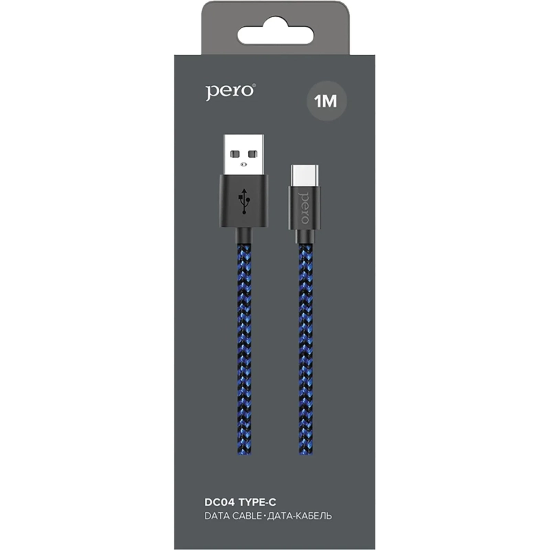 Кабель USB PERO DC-04 Type-C, 3А, 1м, Blue-black (Fast Charge)