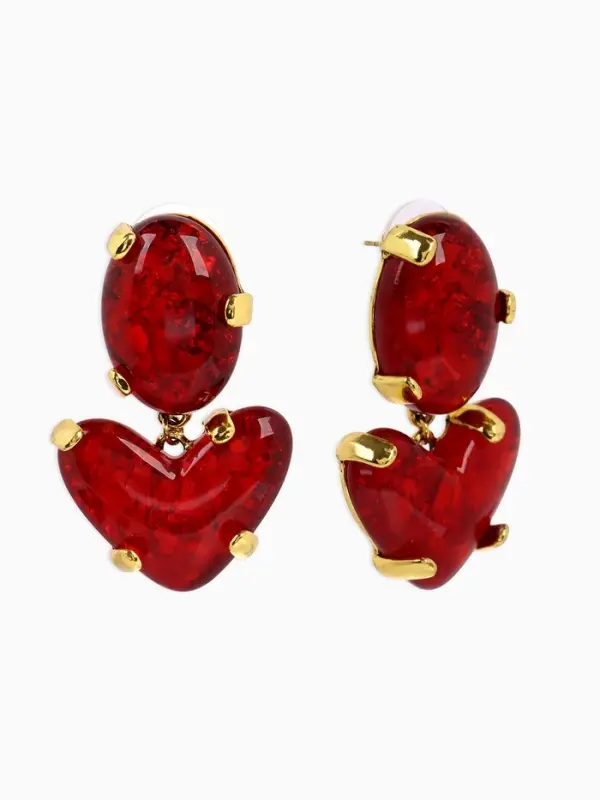 Серьги &laquo;Сердце&raquo; винтаж, красные в золоте