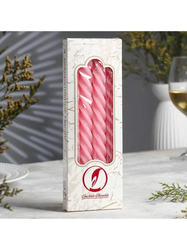 Набор свечей витых, 2.3&times;24.5 см, 5 ч, 50 г, 4 шт., св. розовый, в подарочной коробке