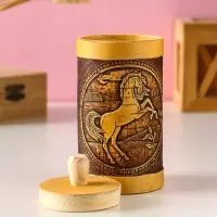 Туес Д6 высокий " Конь вороной",d6см, высота с хватком 12см, береста