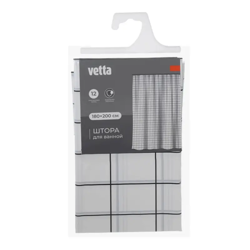 Шторка для ванной тм VETTA Квадро, ПЕВА 60г/м2, 180x200см, белый цвет
