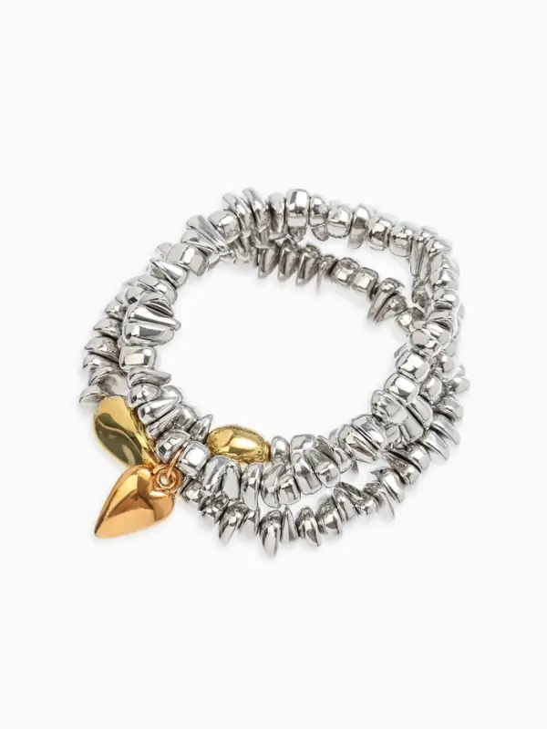 Браслет 3 нити Браслет 3 нити "Каменнное сердце", цвет золотисто-серебристый