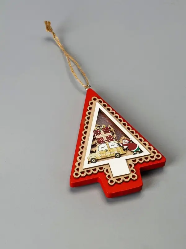 Ёлочная игрушка &laquo;Ёлка с Дедом Морозом и машиной&raquo;, 12.5&times;9.5&times;1.5 см, от батареек, свечение тёплое белое