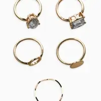 Набор колец 5 шт "Новый стиль" кристалл, размер МИКС, цвет белый в золоте