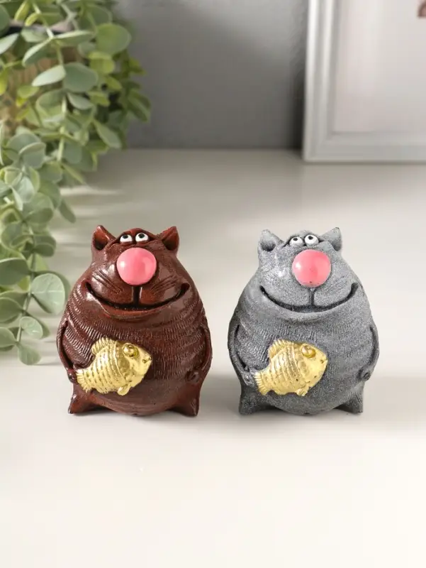 Сувенир Кот с рыбой,микс 7х5,5х6см