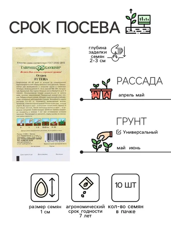 Семена Огурец &laquo;Теща&raquo;, F1, корнишон, скороспелый, партенокарпический, 10 шт., &laquo;Гавриш&raquo;