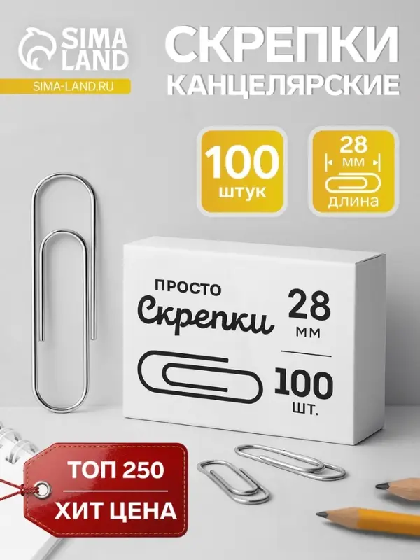 Скрепки канцелярские GLOBUS, 28 мм, 100 шт., без покрытия