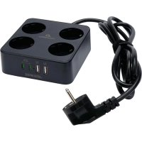 Сетевой фильтр Cablexpert Plate 4р/2м, 10А, 2xUSB, черный(PLT-4-C2U2-B-2)