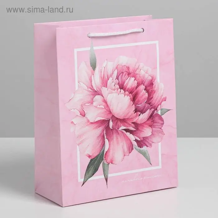 Пакет подарочный ламинированный, упаковка, «Пион», MS 18 х 23 х 8 см