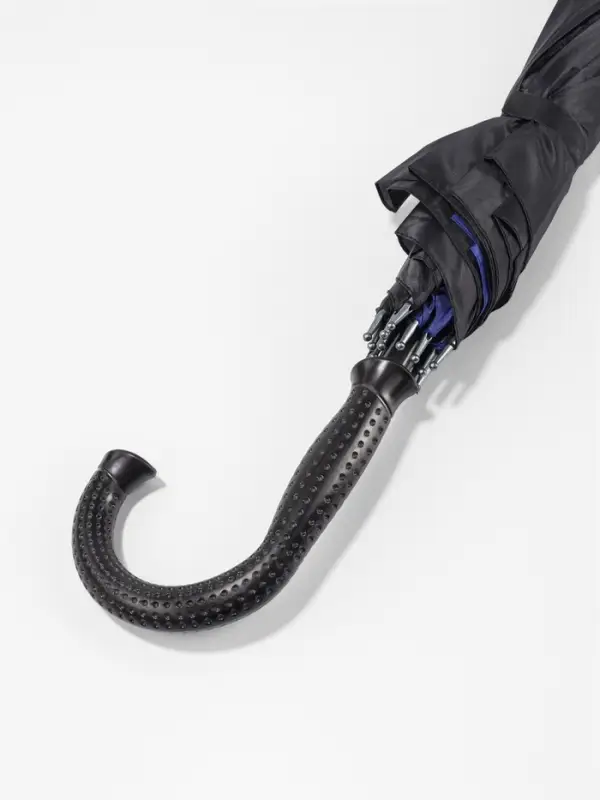 Зонт - трость полуавтоматический &laquo;Однотонный&raquo;, двухслойный, 16 спиц, R=52/60 см, d=104 см, чёрный, синий