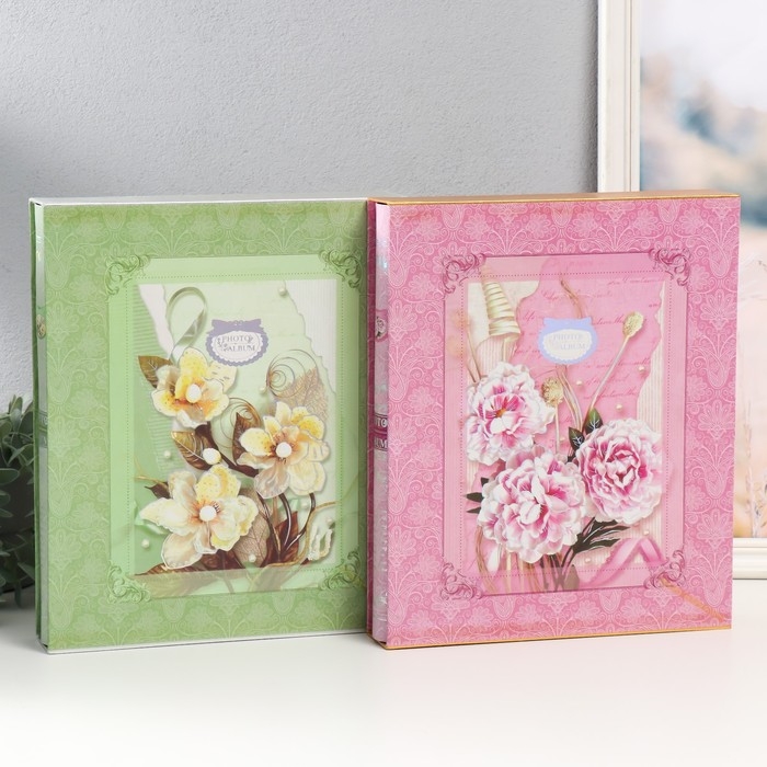 Фотоальбом на 400 фото 10х15 см Фотоальбом на 400 фото 10х15 см "Букет и растительные узоры" в коробке МИКС 5,7х27,3х33 см