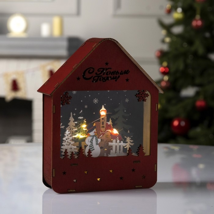 Светодиодная фигура «Снеговик во дворе» 15 × 21 × 4.5 см, дерево, батарейки АААх3 (не в комплекте), свечение тёплое белое Светодиодная фигура «Снеговик во дворе» 15 × 21 × 4.5 см, дерево, батарейки АААх3 (не в комплекте), свечение тёплое белое
