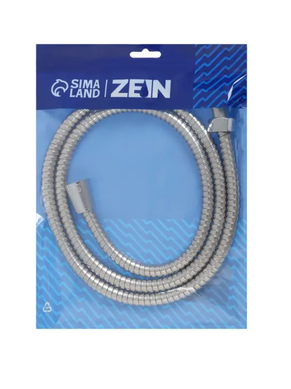Душевой шланг ZEIN Z47PS, 150 см, пластиковые гайки 1/2", нержавеющая сталь, Имп/Имп