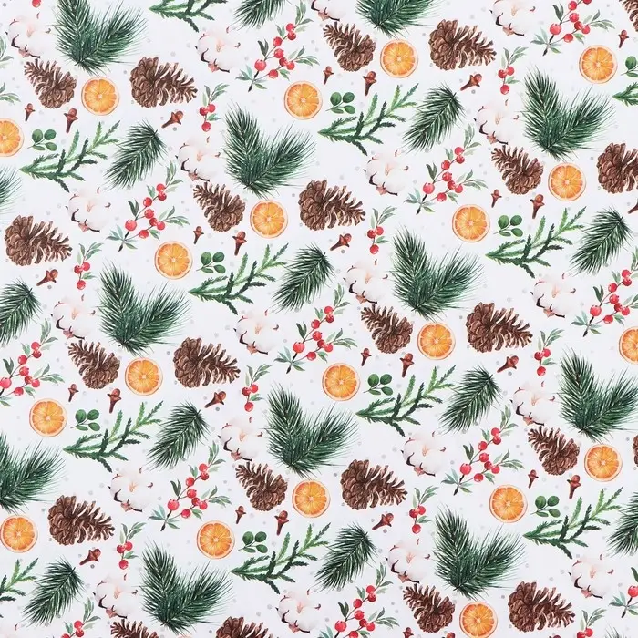 Бумага упаковочная крафтовая «Шишки и хлопок», 50 х 70 см