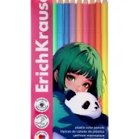 Карандаши 12 цветов ErichKrause Panda Hugs пластиковые, трехгранные, 3 мм, в ПЭТ-боксе с европодвесом