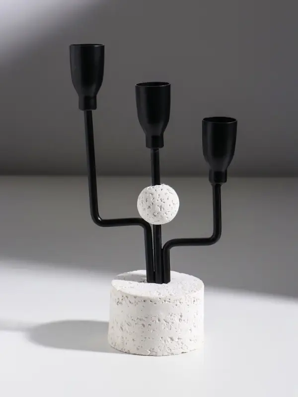 Подсвечник металл, бетон  Подсвечник металл, бетон "Трезубец" d=2 см чёрный 12х6,8х26,23 см