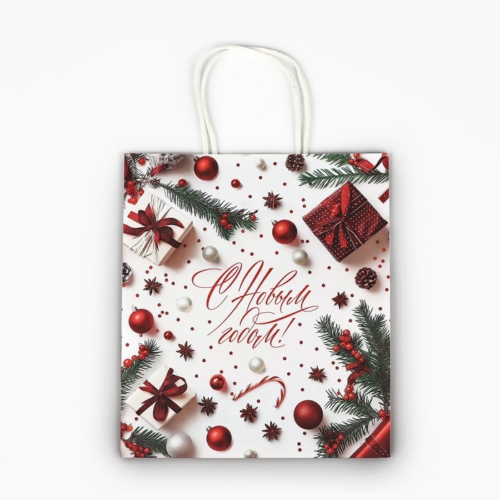 Пакет подарочный новогодний крафтовый «С Новым годом», 22 х 12 х 25 см , Новый год Пакет подарочный новогодний крафтовый «С Новым годом», 22 х 12 х 25 см , Новый год
