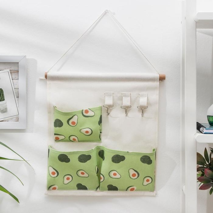 Органайзер подвесной с карманами Доляна «Авокадо», подвесной, 3 отделения, 35×30 см, цвет зелёный Органайзер подвесной с карманами Доляна «Авокадо», подвесной, 3 отделения, 35×30 см, цвет зелёный