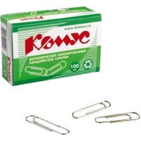 Скрепки КОМУС никелированные, 28 мм, негофрированные, 100 шт/уп