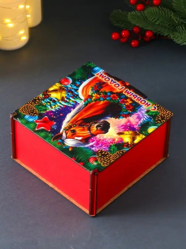 Короб сувенирный, новогодний, подарочный №3 "С Новым Годом" 18х18х9,5 см