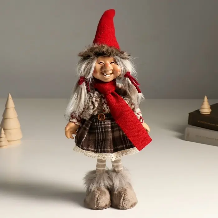 Кукла интерьерная Кукла интерьерная "Бабка Ёжка в вязанном свитере и серой юбке, в колпаке" 46 см