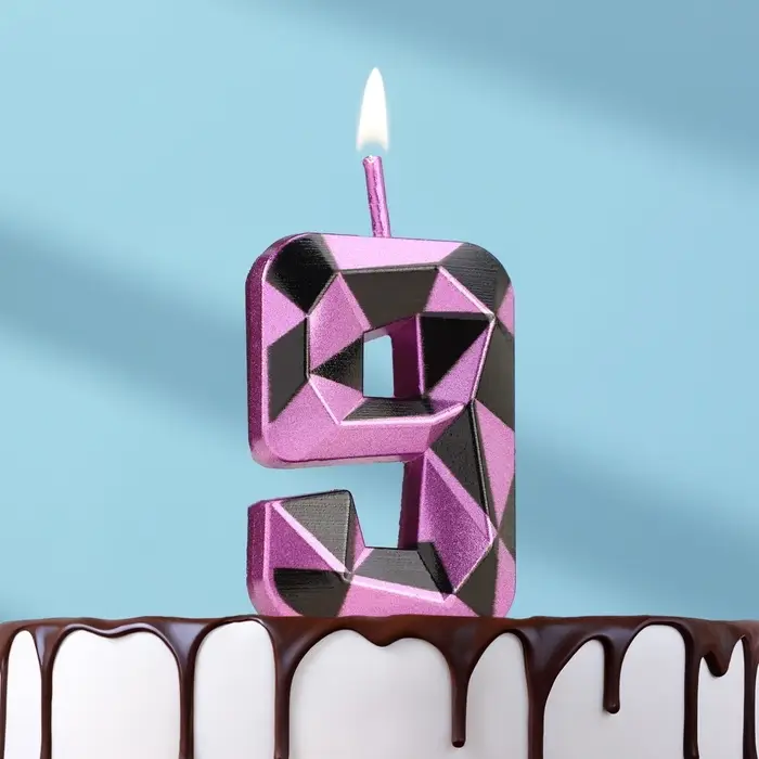 Свеча для торта «Алмаз», цифра 9, фиолетовый металлик Свеча для торта «Алмаз», цифра 9, фиолетовый металлик